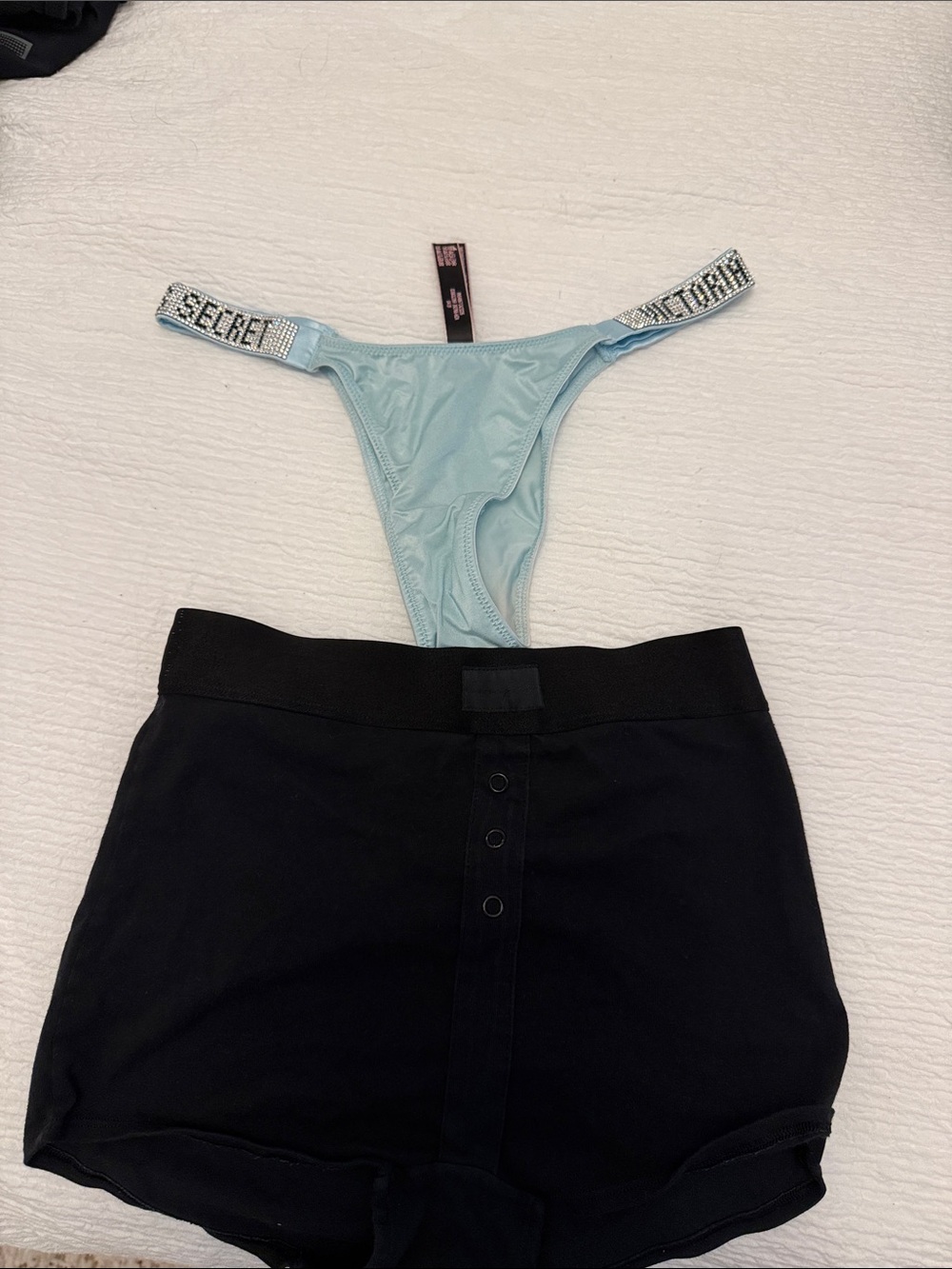 Victoria's Secret Light Blue Rhinestone-Logo Kids Thong